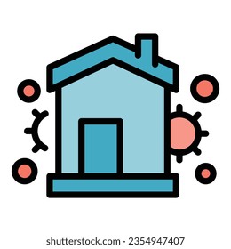 Vector de contorno del icono de autoaislamiento de la casa. cuarentena de virus. Color de la estancia social