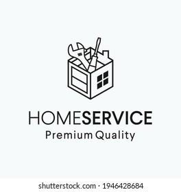 House Service Toolbox Logo Design Vector Illustration. Home Remodel Tools Logo Icon. Home Repair Service