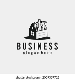 House service toolbox logo icon Illustration. Home service repair and real estate builder logo designs Vector Template