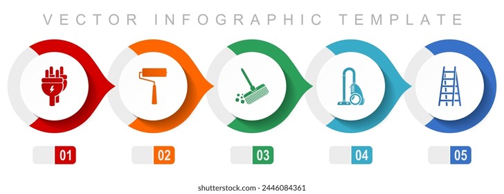 House services flat design infographic template, miscellaneous symbols such as plug, paint roller, broom, vacuum cleaner and ladder, vector icons collection