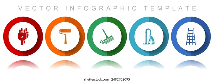 House services vector icon collection, miscellaneous icons such as plug, paint roller, broom, vacuum cleaner and ladder, flat design infographic template in eps 10