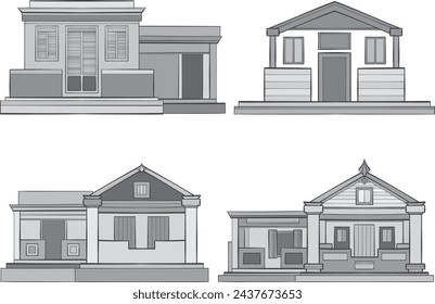 House set. Collection of monochrome beach cottage. Vector illustration