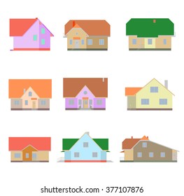 House set - colorful home icon collection. Private residential architecture. Vector Illustration.