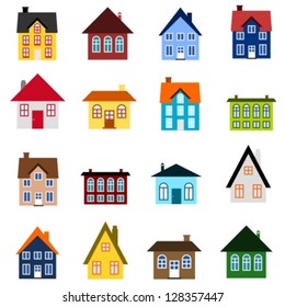 House set - colourful home icon collection. Illustration group. Private residential architecture.