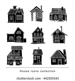  House set doodle, vector illustration.black