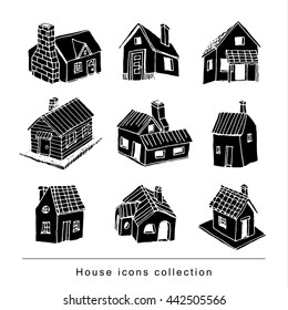  House set doodle, vector illustration.black