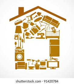 house set with furnitures and elctronics