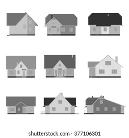 House set - gray home icon collection. Private residential architecture. Vector Illustration.