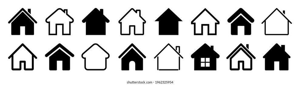 House set icon, collection home sign, real estate, flat style houses in outline and line design - vector