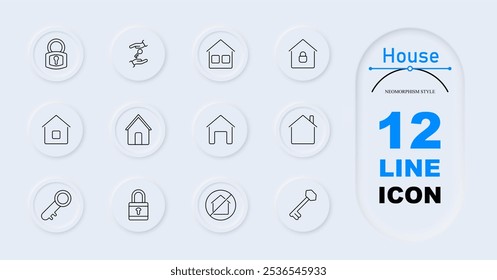 House set icon. Lock, hand holding key, house, house with lock, key, home protection, broken chain, padlock, secure home.