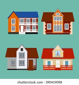 House set. Illustration group. Private residential architecture.