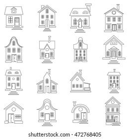 House set in outline style. Private residential architecture set collection vector illustration