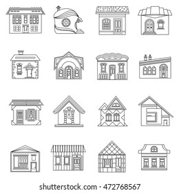 House set in outline style. Private residential architecture set collection vector illustration