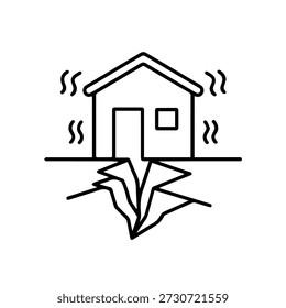 La casa está sacudiendo el ícono de la línea de Vector del terremoto sobre un fondo blanco.
Icono de línea de Vector sobre un fondo blanco