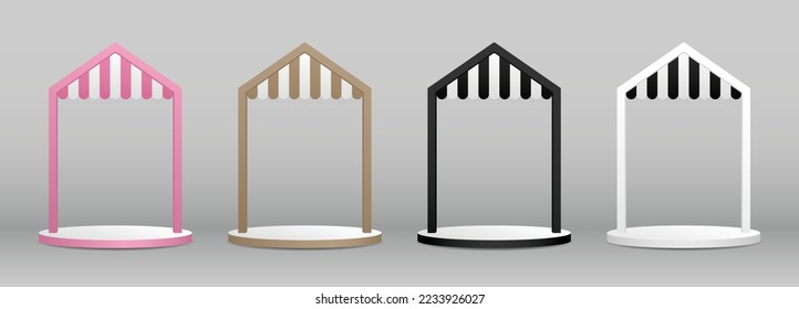 house shape arch with awning display stage 3d illustration vector