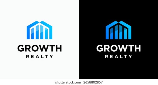Casa forma crescimento gráfico vetor logotipo design com estilo moderno, simples, limpo e abstrato. Ícones para negócios, finanças, imóveis e marcas pessoais.
