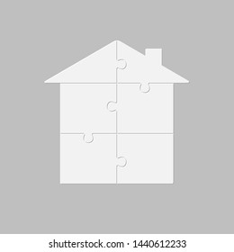 House shape jigsaw infographic banner template. Real estate business presentation. Puzzle pieces six options chart with text space. Data visualization informative poster vector layout with copyspace