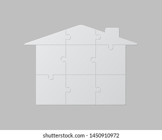 House shape jigsaw infographic banner template. Real estate business presentation. Puzzle pieces nine options chart with text space. Data visualization informative poster vector layout with copyspace