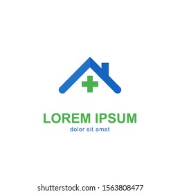 House Shape with Medical Cross and Health Pharmacy Logo. Hospital Identity Vector Template