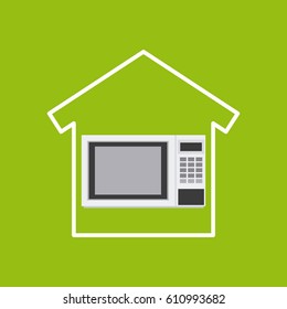 house shape with microwave icon over green background. colorful design. vector illustration 