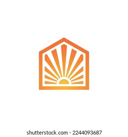 Das Haus formt Sonnenuntergang oder Sonnenaufgang Logo, Vektorsymbol.