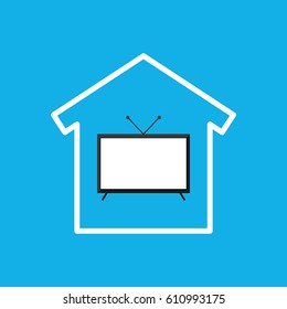 house shape with television icon over blue background. colorful design. vector illustration 