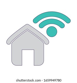 forma casa e icono inalámbrico sobre fondo blanco, ilustración vectorial