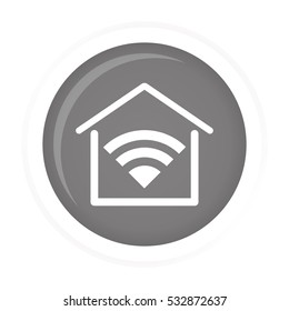 house shape with wireless network symbol icon inside gray circle over white background. vector illustration