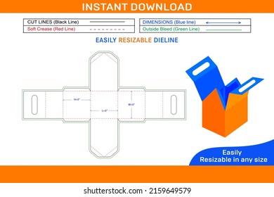 House shaped box with handle die cut template and 3D box design