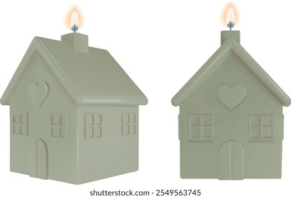 house shaped candle. decorativechristmas candle. wax house with flame