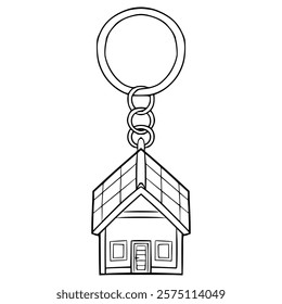 house shaped keychain illustration hand drawn outline vector