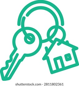 House Shaped Keychain with Metal Ring Vector Icon. Real Estate Concept for Home Ownership, Moving, Buying, or Renting Property. Minimalist Key Tag.