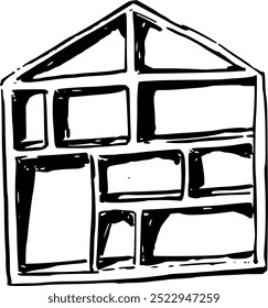 House shaped shelves . Interior object in hand drawn doodle style vector illustration