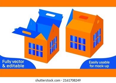 House shaped wedding favor box with window die cut template