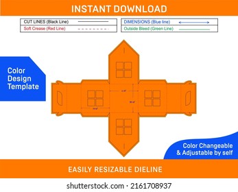 House shaped wedding favor box with window die cut template