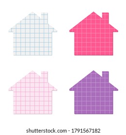 House shapes cut out of squared graph paper. Vector illustration