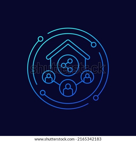 House share icon with tenants, linear design
