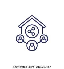 House share line icon with tenants