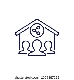 House share line icon with tenants, vector