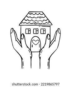The house is a shelter in the hands. Charity donation for health. Vector illustration 