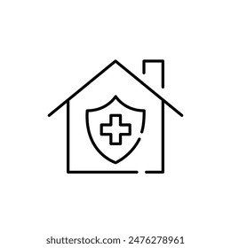 House and shield with cross. Family medical insurance. Healthcare provider. Pixel perfect vector icon