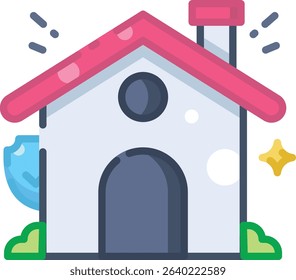 House with shield icon for home protection, safety, and security concepts. Great for insurance, property, and smart home designs.