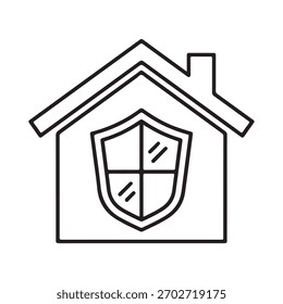 Casa con el icono del escudo. Seguridad del hogar, protección de la propiedad y Ilustración vectorial de seguros de bienes raíces