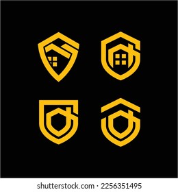House and shield icon set
