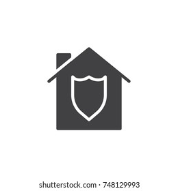 House with shield inside icon vector, filled flat sign, solid pictogram isolated on white. logo illustration.