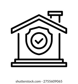 House with Shield Line Icon, Outline Symbol for Home Security, Property Protection, Real Estate Safety, Smart Guard, and Residential Defense. Vector Sign Icon.