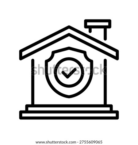 House with Shield Line Icon, Outline Symbol for Home Security, Property Protection, Real Estate Safety, Smart Guard, and Residential Defense. Vector Sign Icon.