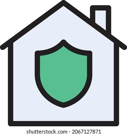 house shield vector color line icon