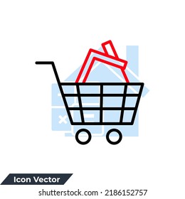 Icono de House Shopping ilustración vectorial. compra. carro de compras con plantilla de símbolo de casa para colección de diseño gráfico y web