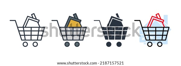 House Shopping icon logo vector illustration.\
purchase. shopping cart with house symbol template for graphic and\
web design collection